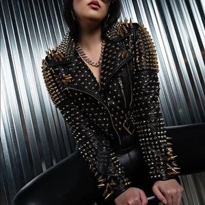 Azalea Wang Lucifer Spiked & Studded Moto Jacket (Size 1X)